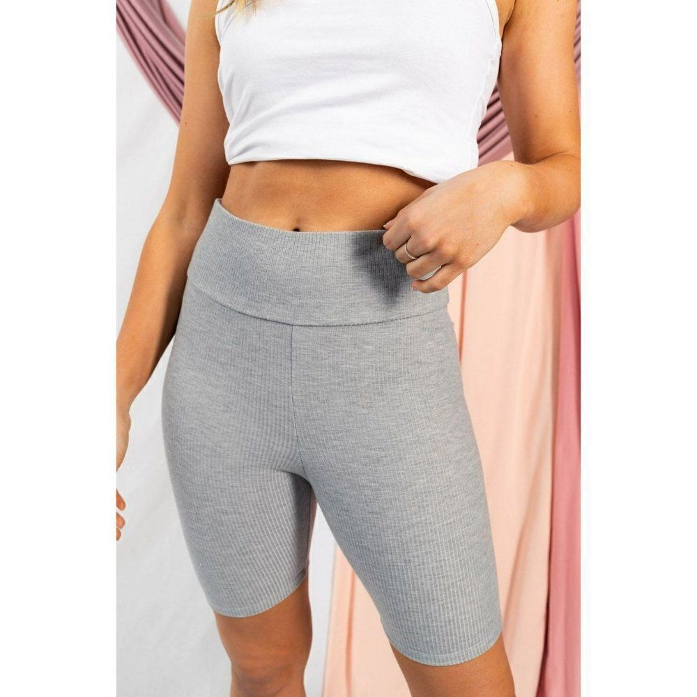 SALE! WHITE BIRCH Clothing Grey Ribbed Knit Biker Shorts High Waist P72001XL